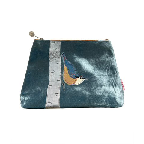 *NEW Dusky Blue Nuthatch Velvet Cosmetic Purse
