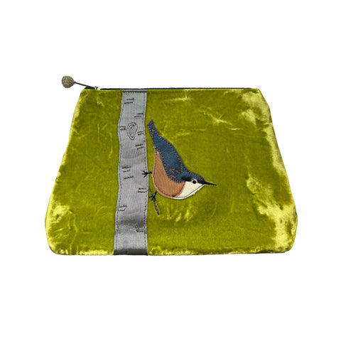 Lime Nuthatch Velvet Cosmetic Purse