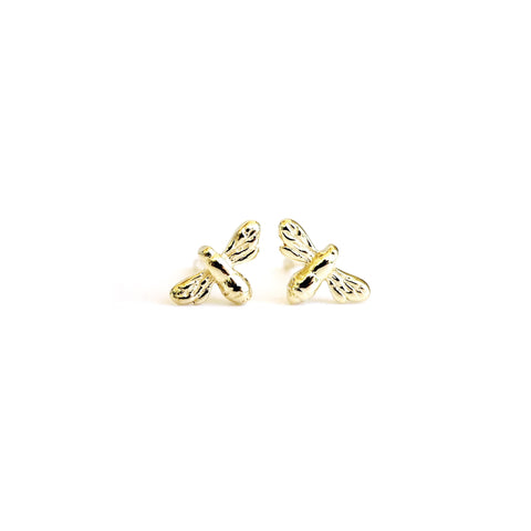 **Mini Bee Stud Earrings Gold Vermeil