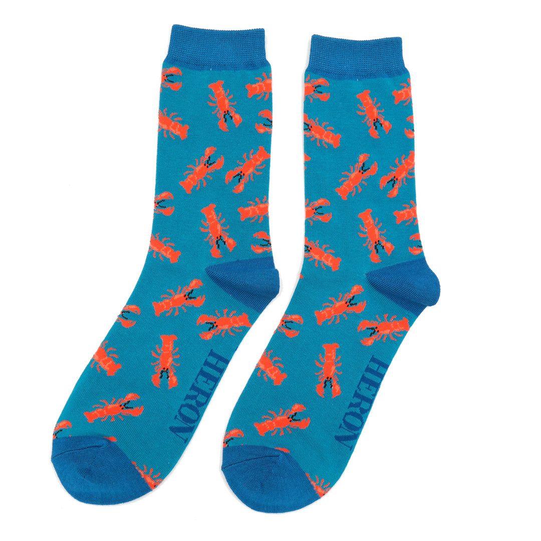 Bamboo Mens Red Lobster Socks Blue