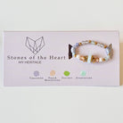 Bracelet on a 'Stones of the Heart' branded card with gemstone names.