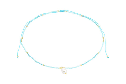 Hand Beaded Pearl Drop Necklace Ocean Turquoise