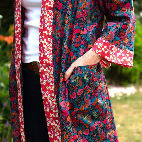 Long Kimono Robe: Fuchsia Ciara - Made with Liberty Fabric