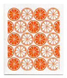 Orange slices print on white dishcloth featuring ‘jangneus’ branding