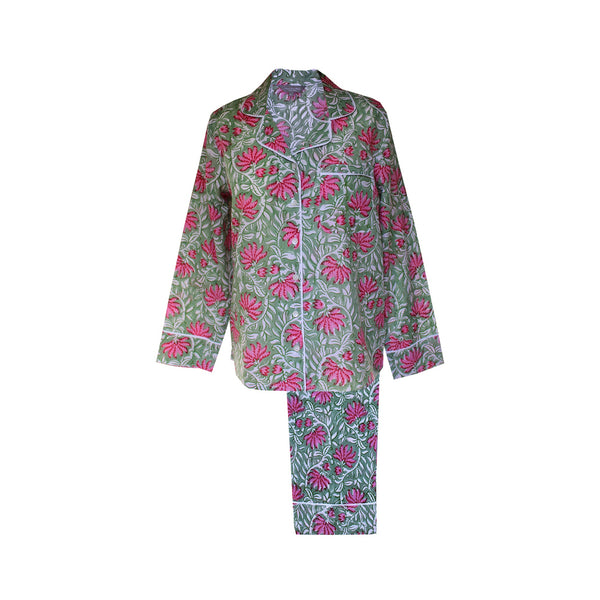 floral pink and green cotton pyjamas 