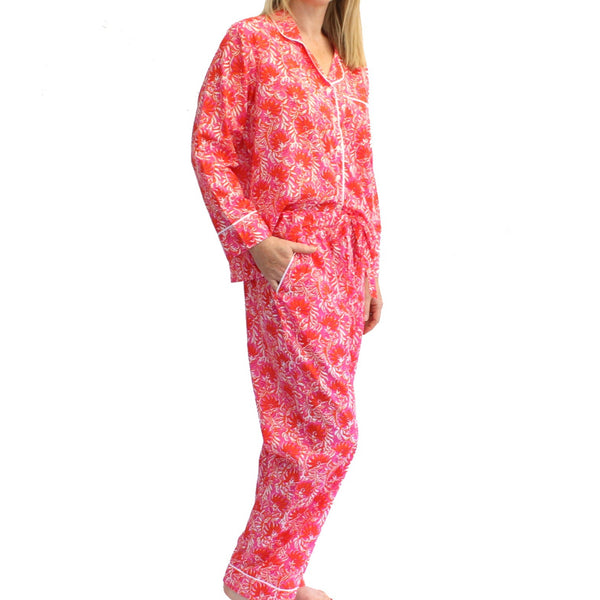 pink and orange cotton set of pyjamas 