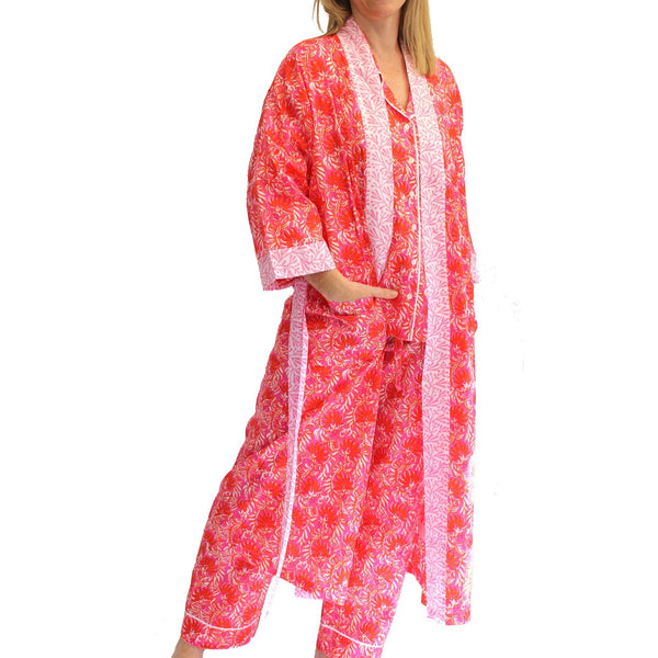 Full Length Cotton Kimono - Jaipur Magenta & Orange