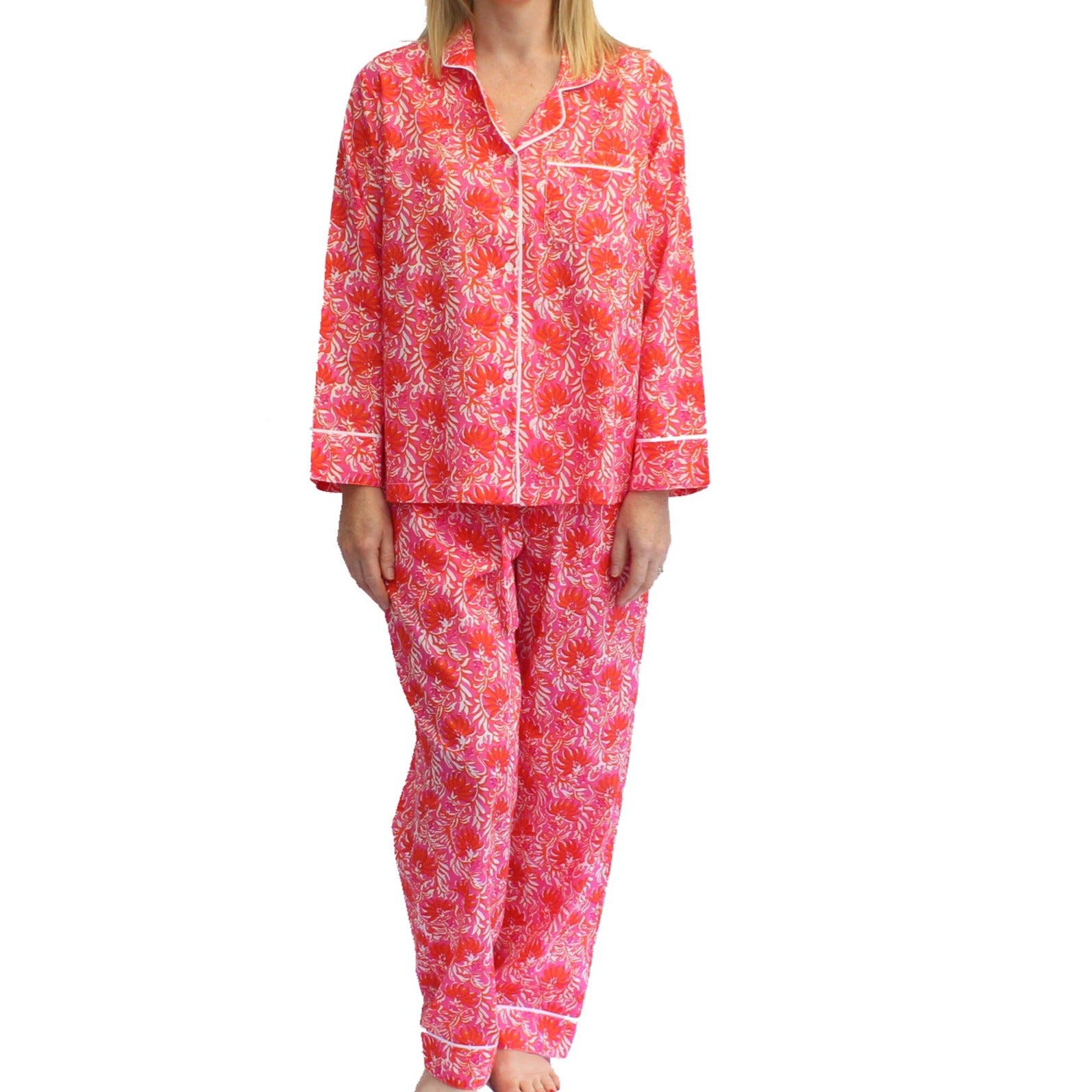 pink and orange cotton set of pyjamas 