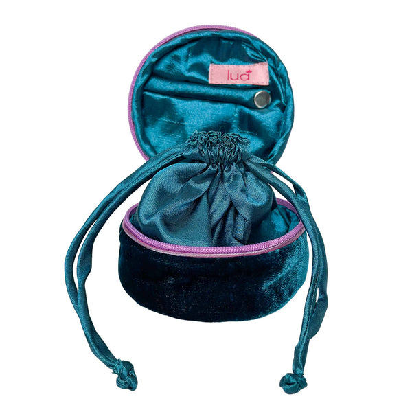 inside round velvet jewellery storage purse 