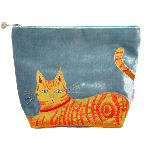 *NEW Large Velvet Cosmetic Purse with Ginger Cat