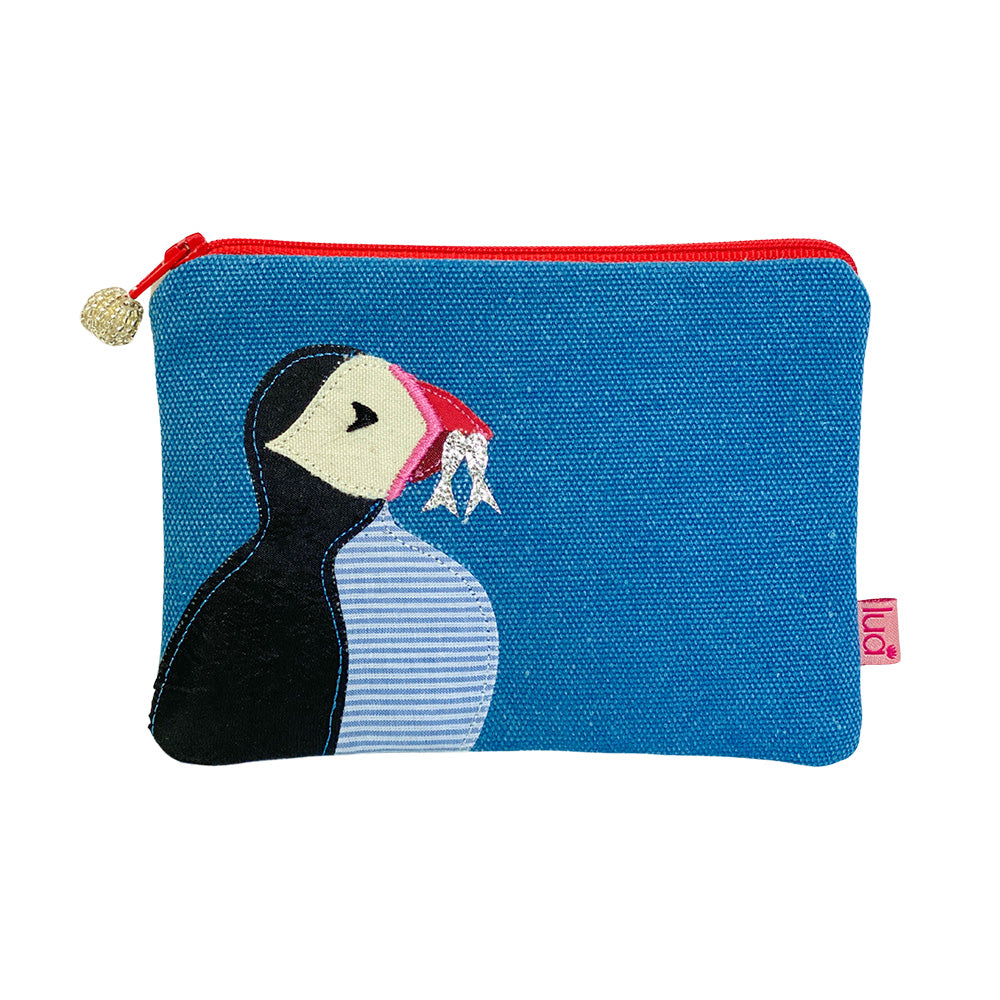 Puffin Velvet Coin Purse Sea Blue