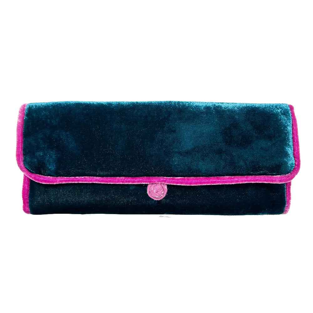 Dark Turquoise Velvet Jewellery Storage Roll