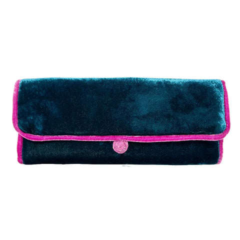 Dark Turquoise Velvet Jewellery Storage Roll