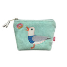 Small pouch with a seagull design on a light blue background
