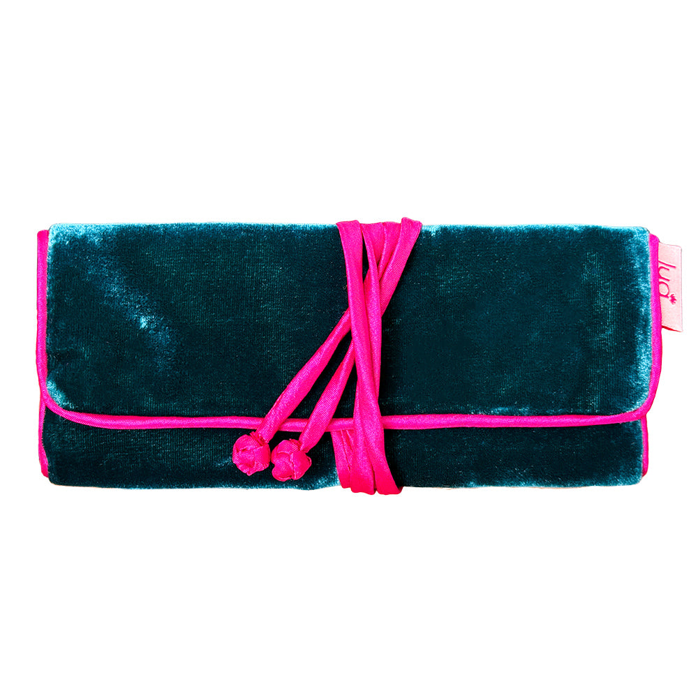 Turquoise Velvet Jewellery Storage Roll