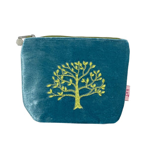 Oak Tree Aqua and Green Velvet Cosmetic Purse