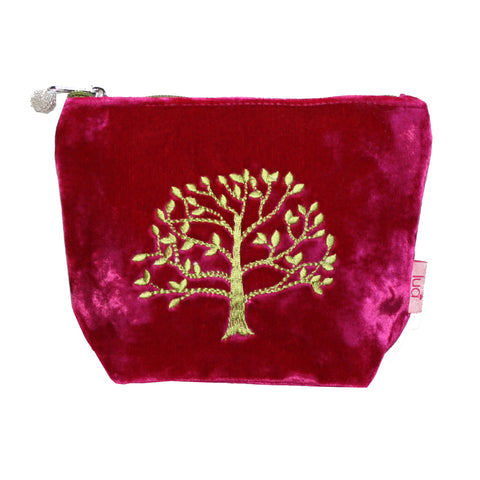 Oak Tree Hot Pink and Green Velvet Cosmetic Purse