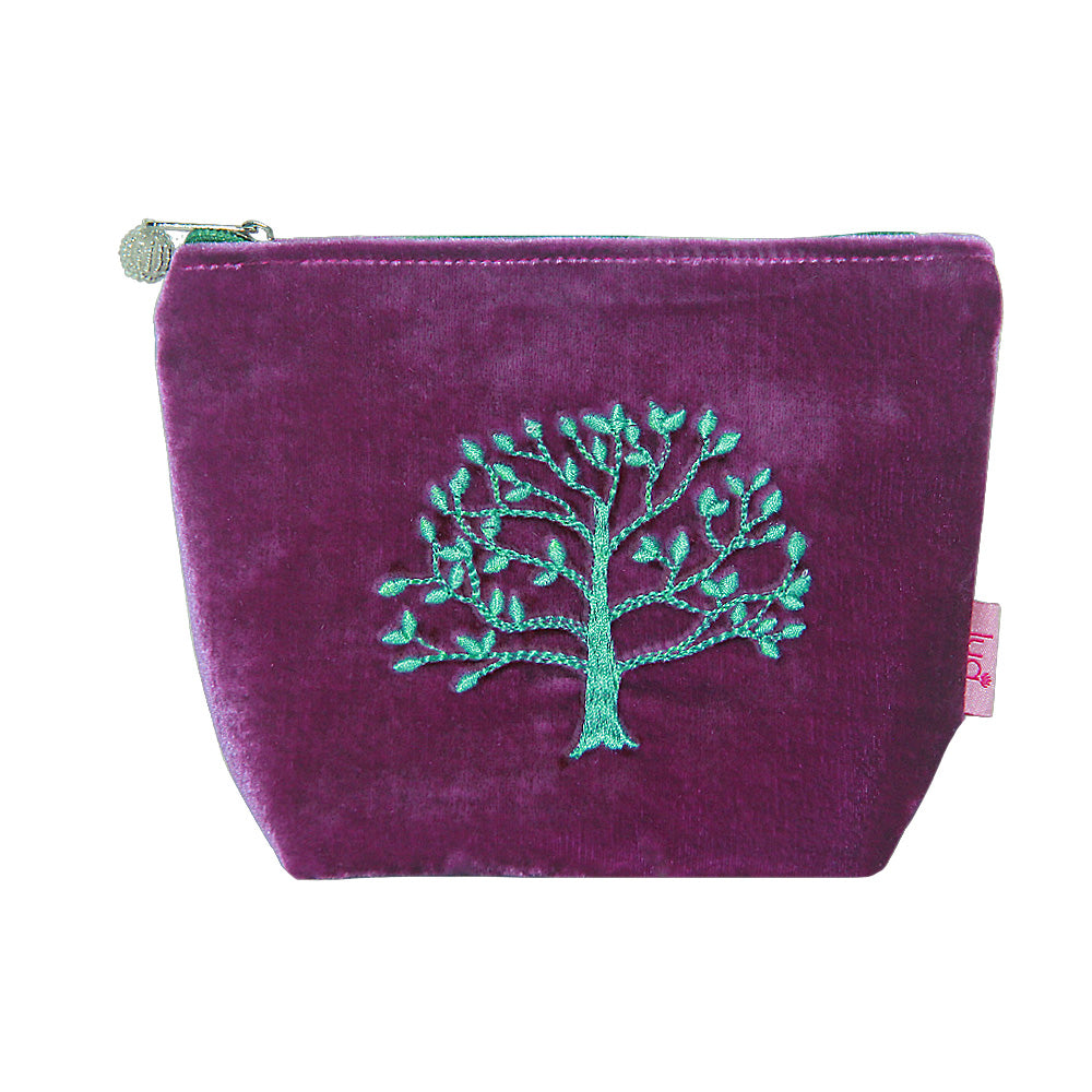 Oak Tree Magenta and Aqua Velvet Cosmetic Purse