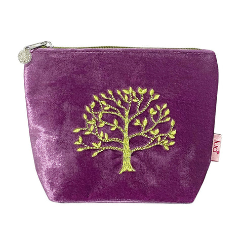 Oak Tree Magenta and Green Velvet Cosmetic Purse