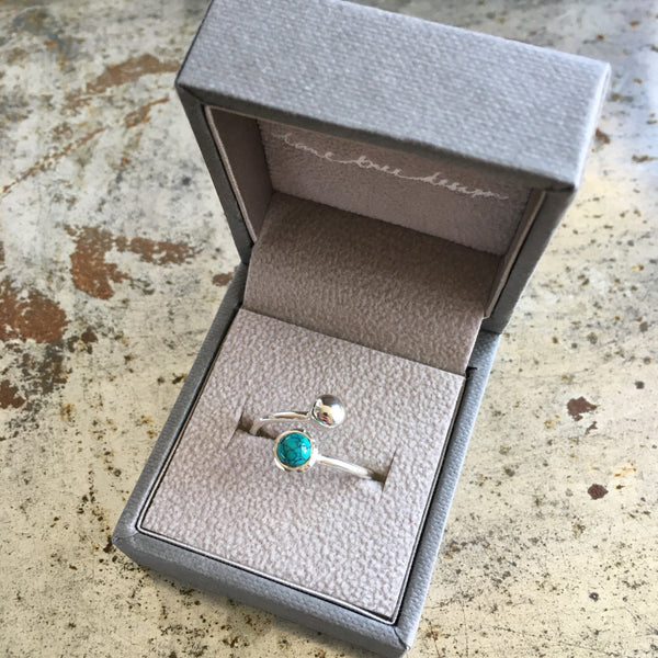 Turquoise Adjustable Birthstone Ring Sterling Silver December