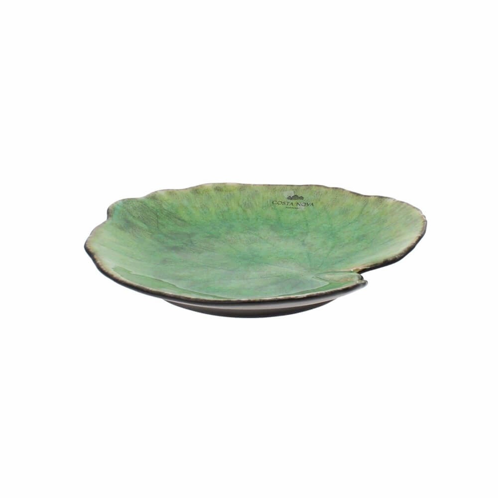 Two green ceramic plates on a white background