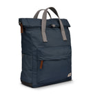 Blue backpack with gray straps on a white background