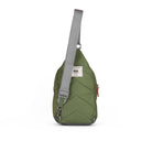 Green crossbody bag with a visible brand label on a white background