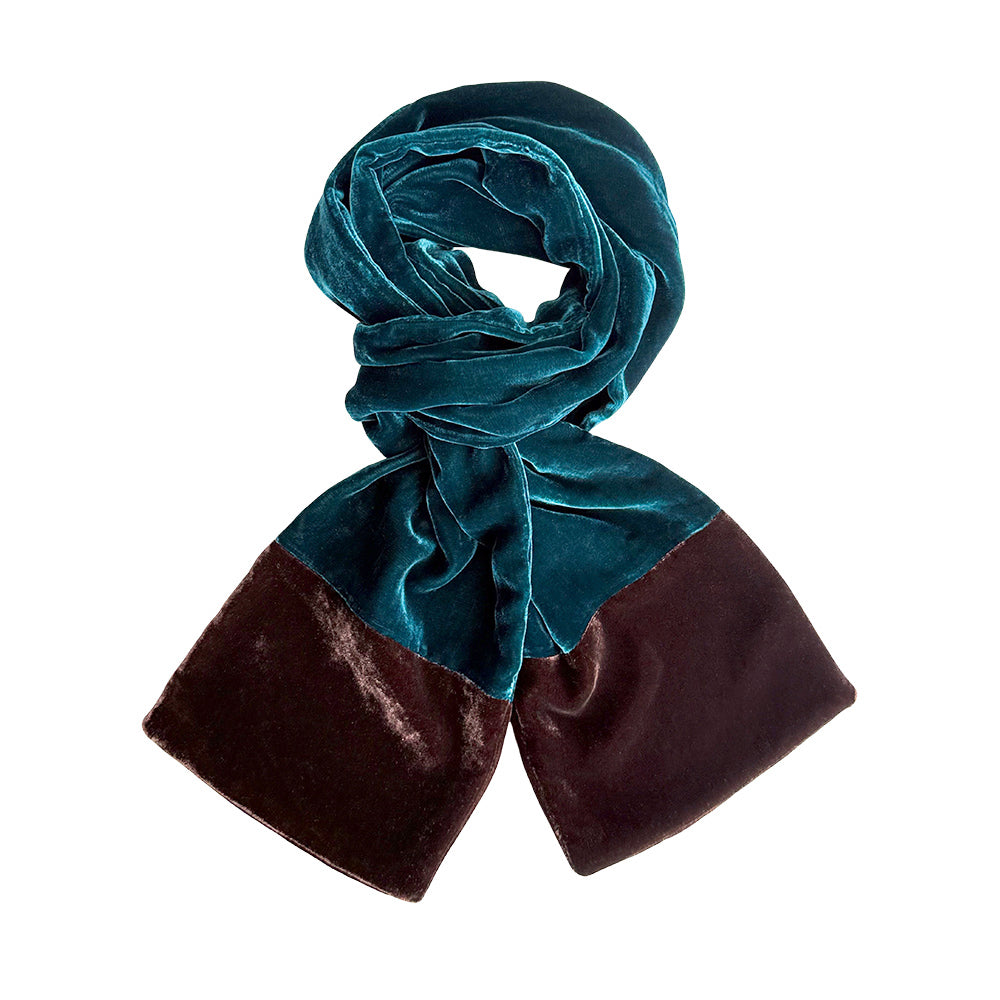 Silk Velvet Scarf with Contrasting Ends - Dark Turquoise