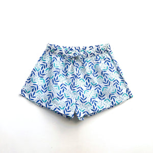 Leaf & Bud Sleep Shorts in Turquoise & Blue