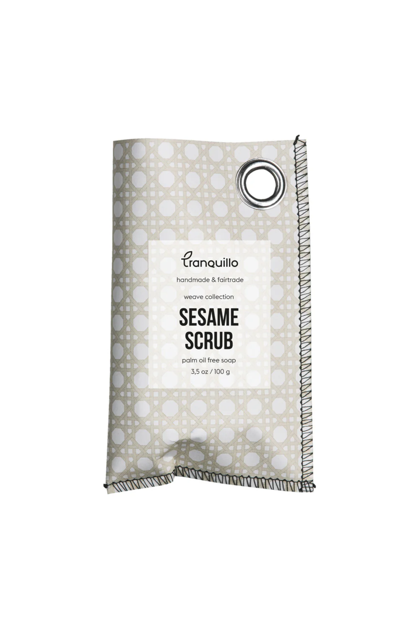 Sesame scrub packaging with a label on a white background