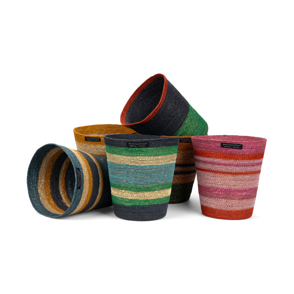 Seagrass Waste Paper Basket in Beryl & Midnight Blue