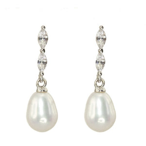 Limited Edition Pearl and Diamond Shape CZ Earrings