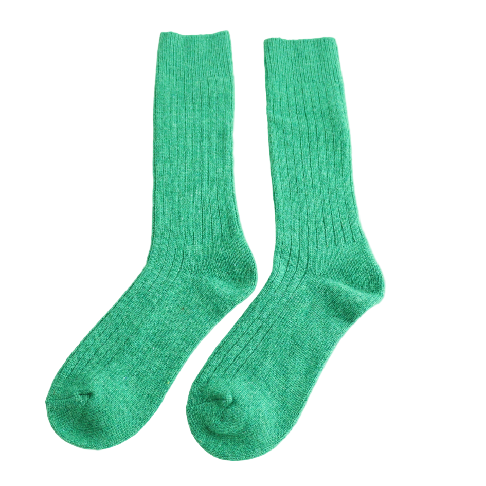 Pair of green socks on a white background
