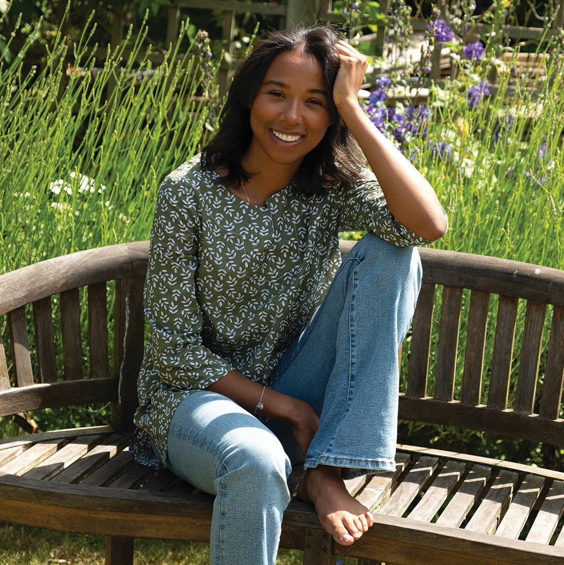 Cotton Tunic - Green Falling Leaf