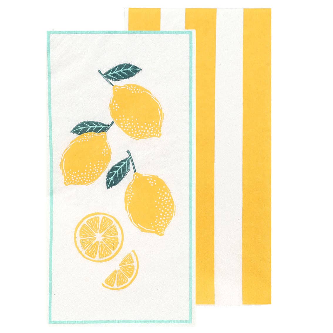 Long Paper Napkins - 16 Pack Yellow Lemon and Stripe