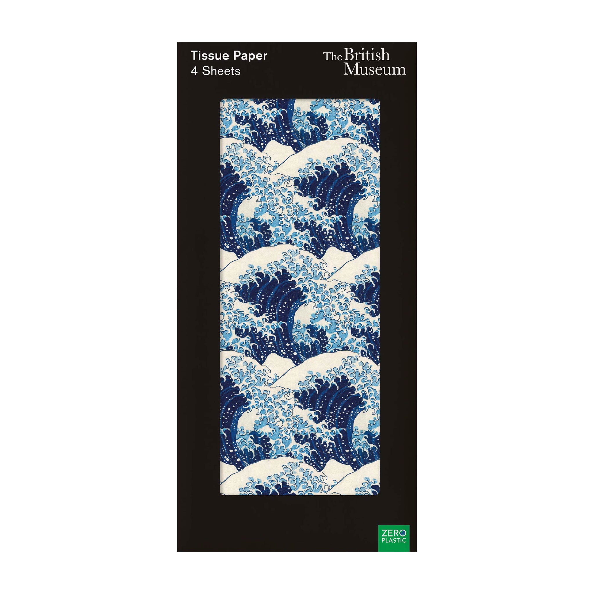 Package of tissue paper with Hokusai's The Great Wave pattern on.
