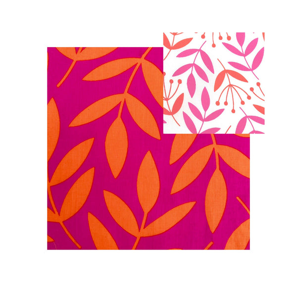 NEW Full Length Cotton Kimono - Large Leaf Magenta & Orange
