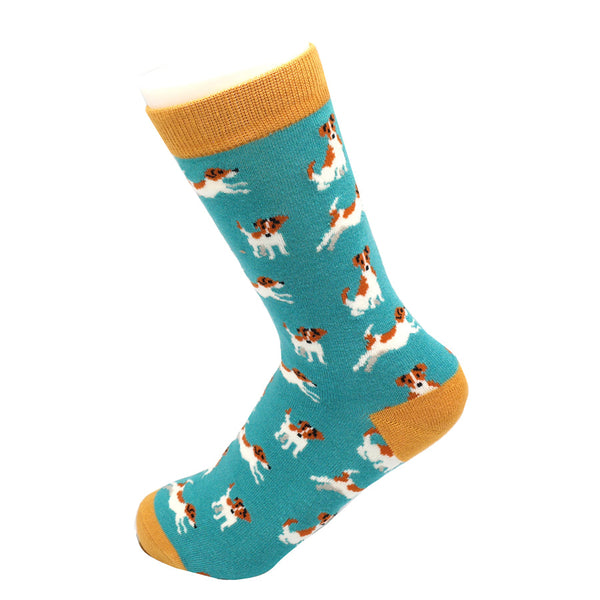 bamboo socks in turquoise with dog design