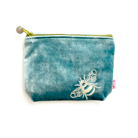 lua pale aqua velvet bee purse 