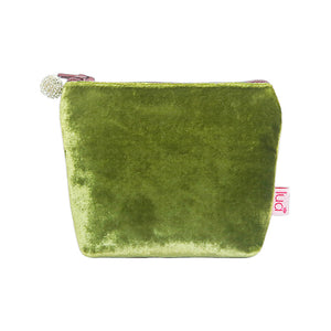 Mini Velvet Purse Olive with Beaded Lilac Zip Lime Tree Design