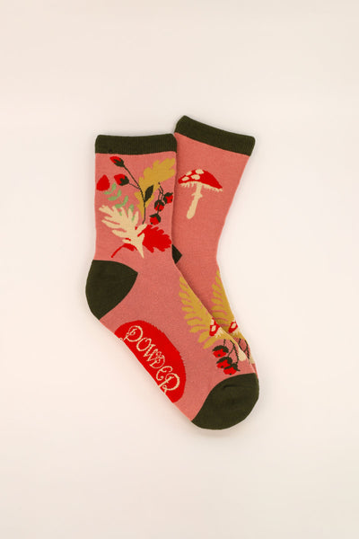 ankle socks in coral and toadstool design 