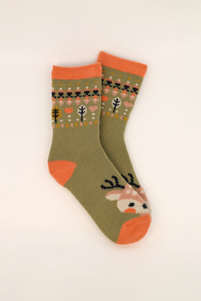 Olive Cute Deer Knitted Socks
