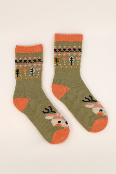 Olive Cute Deer Knitted Socks
