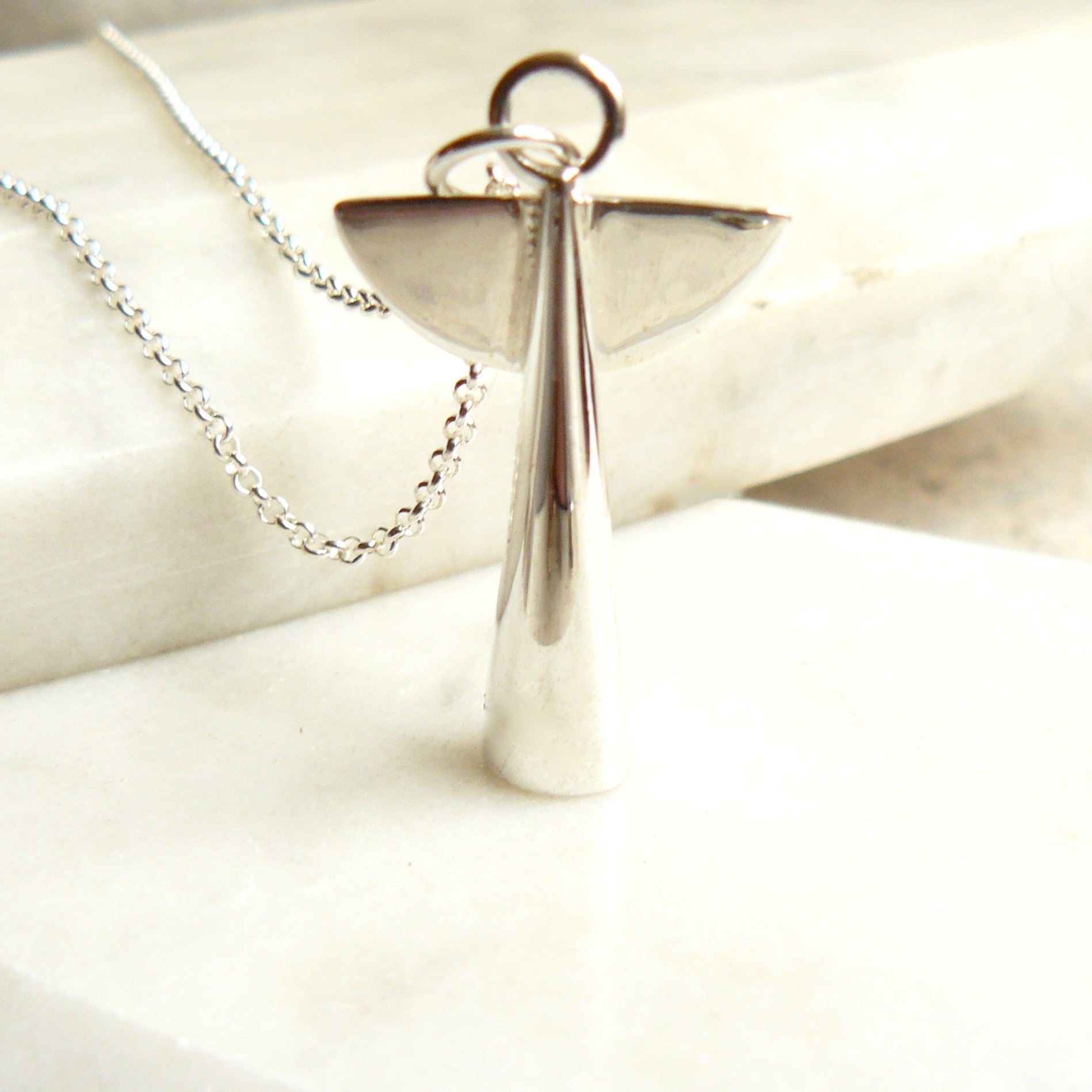 large silver angel necklace 