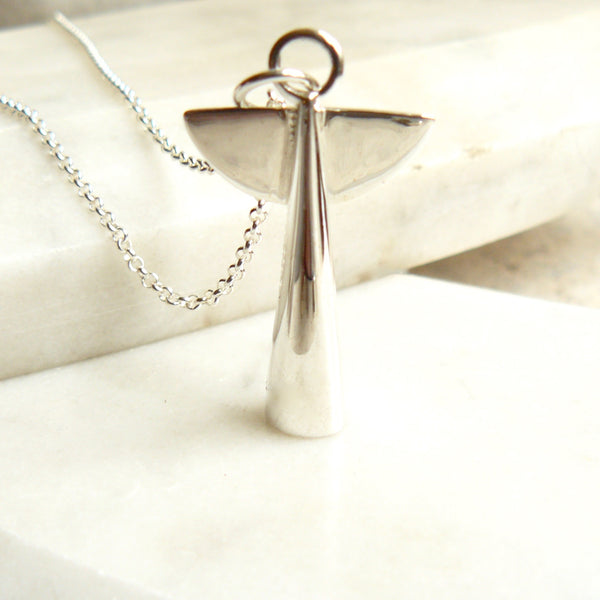 large silver angel necklace 