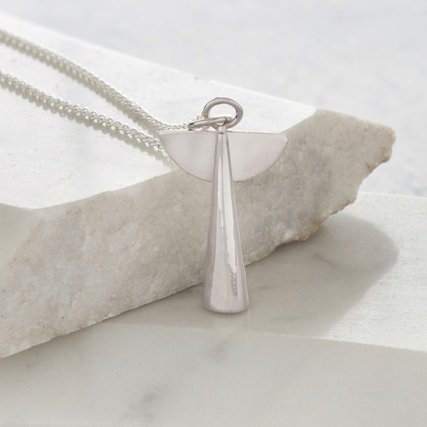 Extra Large Angel Pendant Necklace Sterling Silver