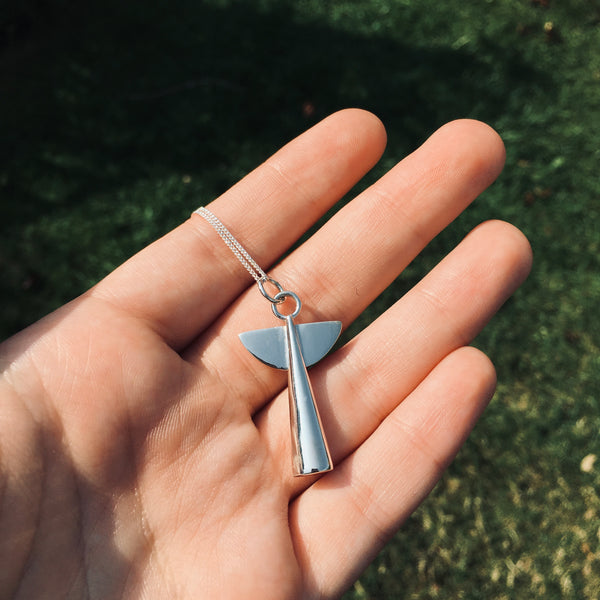 Extra Large Angel Pendant Necklace Sterling Silver