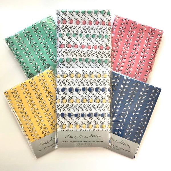 Post Box Friendly Block Printed Apple or Vine Bandana