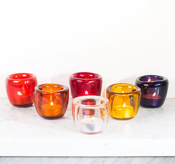 British Colour Standard Hand Blown Glass Tea Light Holder