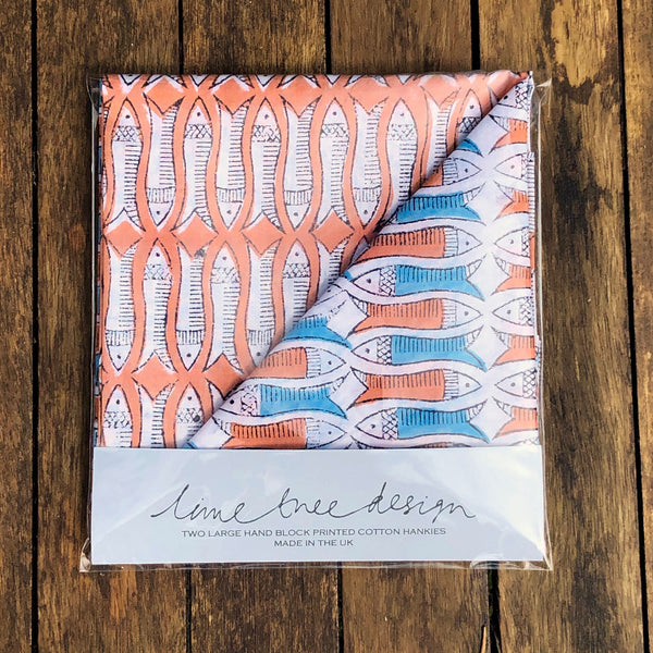 orange and blue fish hankie